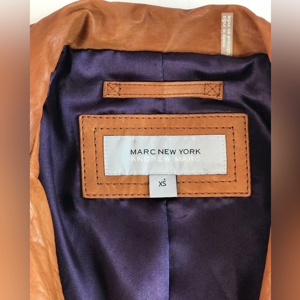 ANDREW MARC XS Caramel Brown British Cafe Racer Leather Moto Jacket Size XS - Picture 8 of 16